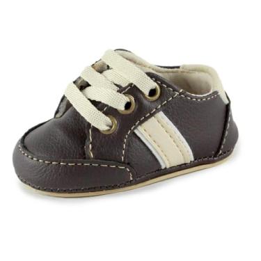 Imagem de Bebê-Sapatinhos recém-nascido primeiros passos forrado com tecido espumado14ao20 baby 1801C (Marrom Branco Bege, BR, Bebê, Numérico, 15)