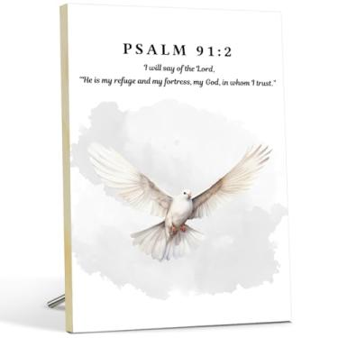 Imagem de Placa de mesa cristã, versículos bíblicos decoração de parede Salmo 91:2 - I Will Say Of The Lord, presentes de decoração das escrituras para aniversário de batismo, presentes religiosos para mulheres