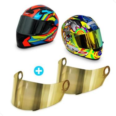 Imagem de Kit 2 Viseiras de Capacete Dourado Proteção UV Acessórios Motociclista