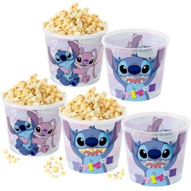 Imagem de 5 Potes Para Pipoca Balde Grande Estampado Stitch 2.1 Litros para Saco