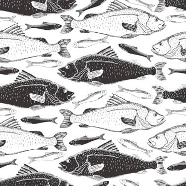 Imagem de Papel De Parede 12m Adesivo Peixe Preto E Branco Peixaria Lavável