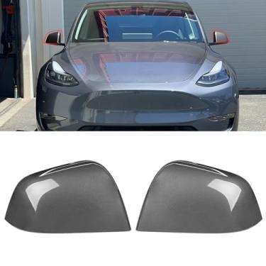 Imagem de OWITAT 2 peças compatíveis com capa de espelho Tesla Model Y 2020 2021 2022 2023 2024, substituição de capa de espelho retrovisor esquerdo + direito para acessórios modelo Y, cinza