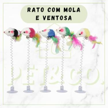 Imagem de Brinquedo para Gatos com Ratinho e Penas, Varinha com Mola e Ventosa, 20 cm, Colorido