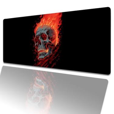 Imagem de amepay Tapete de mouse para jogos de caveira gótica, 80 x 30 cm, esqueleto de fogo, grande, com base de borracha antiderrapante, mouse grande para laptop, computador, para decoração de casa