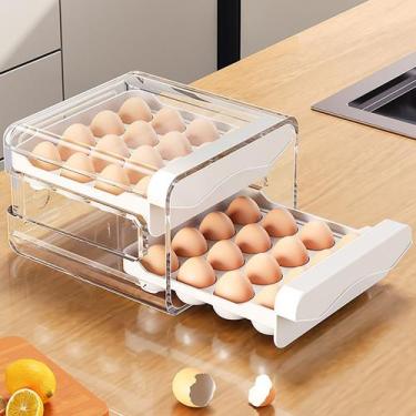 Imagem de Gaveteiro Duplo em Plástico Tipo Porta 32 Ovos para Cozinha Geladeira 