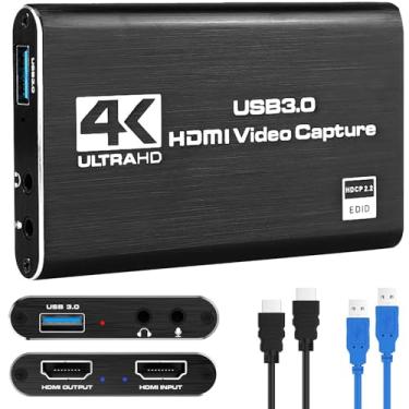 Imagem de Placa de Captura HDMI 4K 60FPS - USB 3.0 Sem Atraso para Nintendo Switch/PS5/Xbox, Transmissão ao Vivo em 1080p com Microfone, Compatível OBS e Twitch