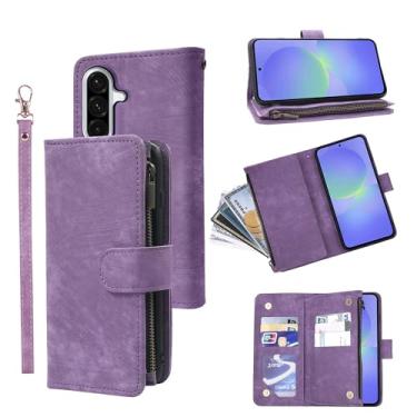 Imagem de Dibosom Capa carteira para Samsung Galaxy A16 5G/4G com cordão de pulso e suporte de cartão de crédito flip de couro vintage premium acessórios para celular A 16 16A SM-A166U feminino masculino roxo