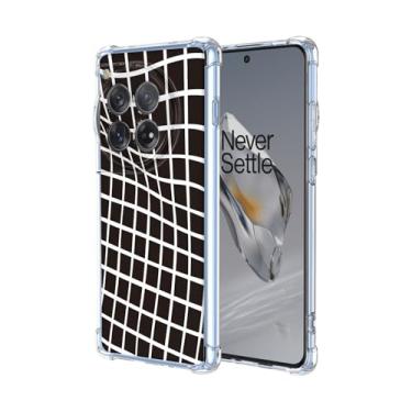Imagem de JDYGWK Capa para Oneplus 12 1+ 12 com estampa floral transparente, silicone TPU macio, fina, à prova de choque, capa protetora antiarranhões para Oneplus 12, preto e branco quadriculado