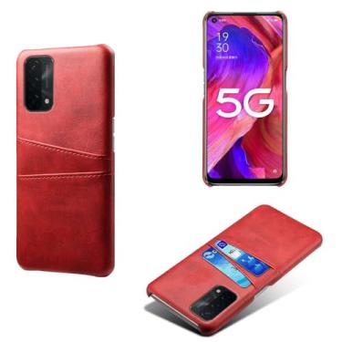 Imagem de Capas Compatível com OPPO A74 5G,Caso de couro PU-Tampa de telefone a prova de choque com 2 slots de cartão,Proteção anti-impressão digital e anti-gota-Red