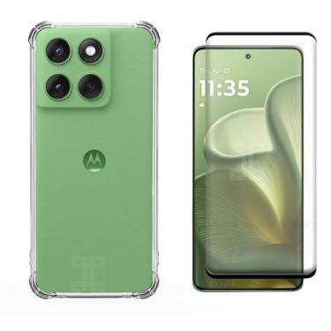 Imagem de Capinha Silicone TPU + Película Curva para Moto Edge 60 Pro Cobre Tela
