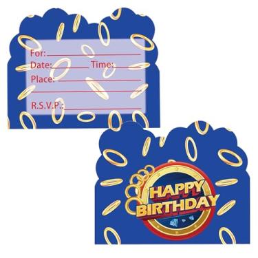 Imagem de POFLWO 20 peças de cartões de convite de festa de ouriço azul, suprimentos de festa de aniversário de desenho animado infantil, convites de festa de aniversário de animais fofos para meninos e meninas