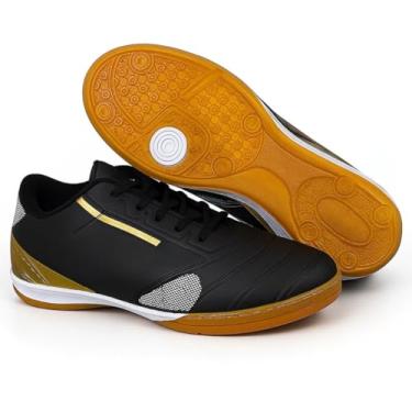 Imagem de Chuteira Salão Umb PRO5 Confortável e Resistente Futsal do 34 a 43 (Umb Preto com Dourado, BR, Adulto, Numérico, 42)
