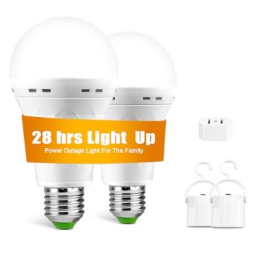 Imagem de Lâmpadas LED de emergência recarregáveis, luz de até 28 horas, lâmpada operada por bateria, lâmpada de carregamento automático 1500 mAh lâmpadas de reserva de bateria para falha de energia doméstica