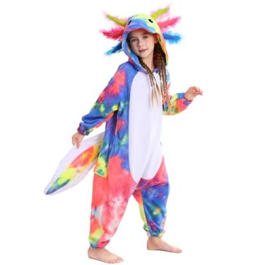 Imagem de DELEY Macacão infantil fantasia de Halloween Natal cosplay pijama animal peça única para 4-13 Axolotl, Vermelho, azul, 12-13 Anos