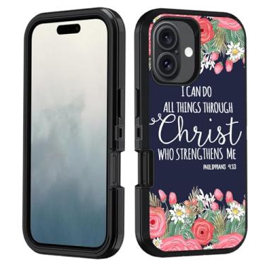 Imagem de FVAENDHIO Capa para celular 17, capa protetora para celular 3 em 1 híbrida à prova de choque à prova de choque para telefone 17 (6,3 polegadas, 2025), versículo bíblico com citação floral Filipenses 4