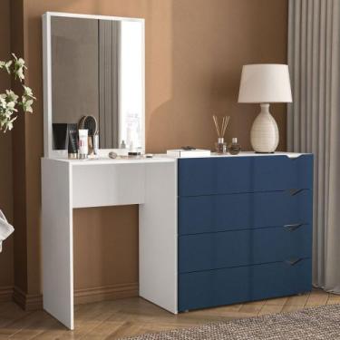 Imagem de Cômoda Porto 4 Gavetas com Espelho Azul/Branco - Politorno, Azul Claro
