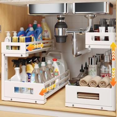Imagem de Pacote com 2 organizadores e armazenamento embaixo da pia de 43 cm, organizador de armário em forma de L com trilhos deslizantes atualizados, gavetas ajustáveis de altura para cozinha e banheiro