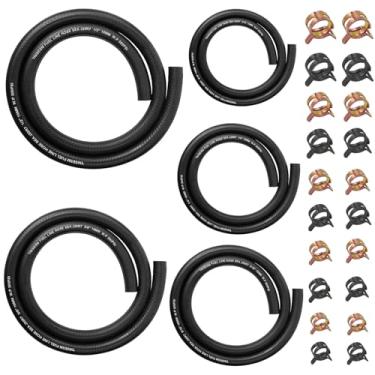 Imagem de Tnisesm Mangueira de linha de combustível de 5 tamanhos - 1,3 cm 1/2" 5/16" 1/4" 3/16" ID NBR borracha 1 m com 20 braçadeiras para motores pequenos Kawasaki EZGO carrinho de golfe snowmobile motocicleta ATV trator