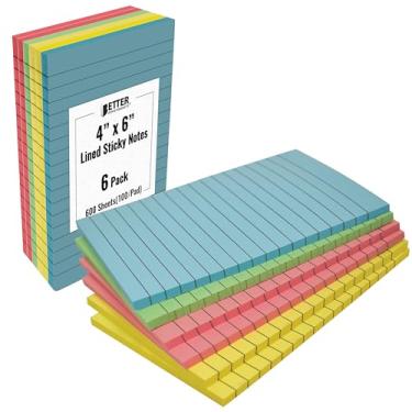 Imagem de Notas adesivas forradas, pacote com 10 x 15, pacote com 6, 300 folhas (50/bloco), notas autoadesivas com linhas, 4 cores pastel sortidas, da Better Office Products, Post Memos, adesivo forte, 6 almofadas