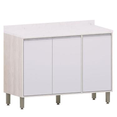 Imagem de Balcão 120 Cm Para Cozinha Modulada 3 Portas Atenas Cinza Cristal