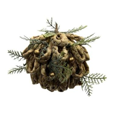 Imagem de Bola Natalina Rústica Palha Verde 14 cm Decoração Árvore - BELA FLOR