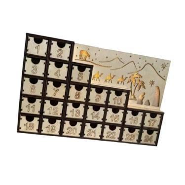 Imagem de Fancyes Calendário de Advento de Madeira para Natal, Presépio, Decoração para Casa, Presente com 24 Gavetas e Luzes LED para Ano Novo na Fazenda