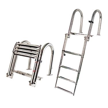 Imagem de Escada telescópica para barco, escada, escada, de aço inoxidável, telescópica, dobrável, 4 degraus, para piscina, pontão, escada, piscina