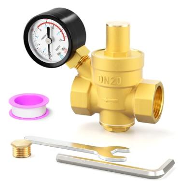 Imagem de BOGERDACK Regulador de pressão de água de latão DN20 3/10.2 cm, com medidor de 0-220PSI, válvula redutora de pressão ajustável, para encaixe de tubulação, aparelhos de água da torneira