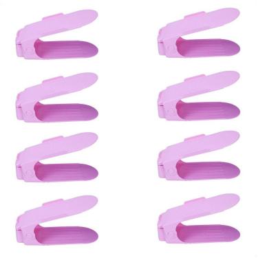 Imagem de Kit 8 Organizadores Sapatos Reforçado Regulagem Altura Rosa