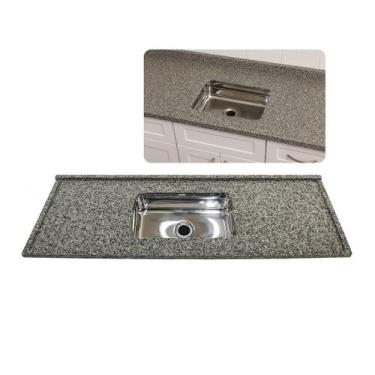 Imagem de Pia de Cozinha Granito Ocre 120cm Cuba Inox N1 Completo - Rainha dos G