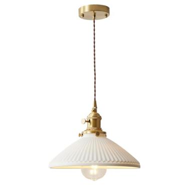 Imagem de YJQHXY Luminárias Pendentes De Cerâmica Industriais Vintage - Fio Ajustável Para Pendurar De 6,56 Pés, Soquete De Latão, Compatível Com Lâmpadas E26/E27, Luminária Pendente Moderna Ideal Para Cozin