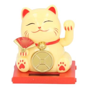 Imagem de Pilipane Conjunto de braço de gato da sorte solar de 5 cm com caixa transparente para gato da sorte movido a energia solar para decoração de escritório em casa e painel de instrumentos (branco