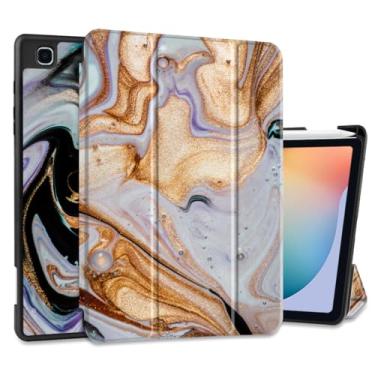 Imagem de DONGKE Capa para Samsung Galaxy Tab S6 Lite 10,4 polegadas 2024/2022/2020, suporte de três dobras + suporte para caneta S + despertar/hibernar automático + suporte protetor de TPU macio, mármore preto