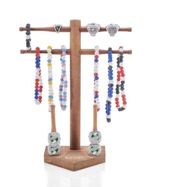 Imagem de Eorakla Suporte de anel de campeonato de beisebol e softbol de madeira com exibição de colar de gotejamento – Organizador esportivo para joias e prêmios - MVP