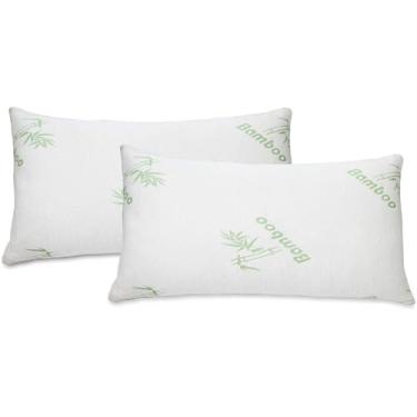 Imagem de Travesseiros de espuma viscoelástica ultraluxuosos Serenify (pacote com 2, tamanho Queen) – Travesseiros de cama hipoalergênicos com 2 capas de tecido externas laváveis – Conforto e suporte premium