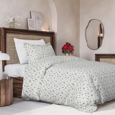 Imagem de Conjunto de capa de edredom de Natal tamanho solteiro - capa de edredom solteiro extra macia com 1 fronha - Roupa de cama de Natal com fechos de zíper e laços - Conjunto de cama confortável