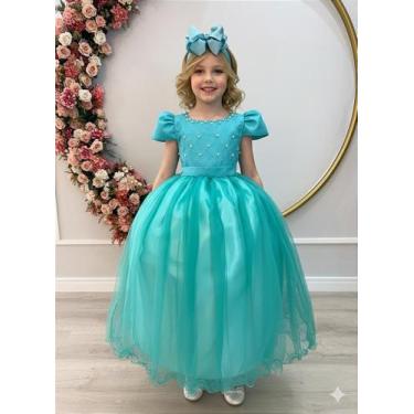 Imagem de Vestido Infantil Longo Verde com Pérolas e Strass para Daminhas de Hon