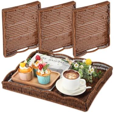 Imagem de AceOrbit 4 bandejas recortadas para alimentos e bebidas, bandejas retangulares de 42 cm para café da manhã com alças, travessas decorativas para mesa de centro, decoração de mesa, comer na cama