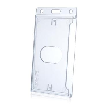 Imagem de BETOOM Pacote com 10 porta-crachás de plástico rígido - Suporte vertical para cartão de identificação resistente para crachás - capa rígida com compartimento para polegar de fácil acesso para clipes
