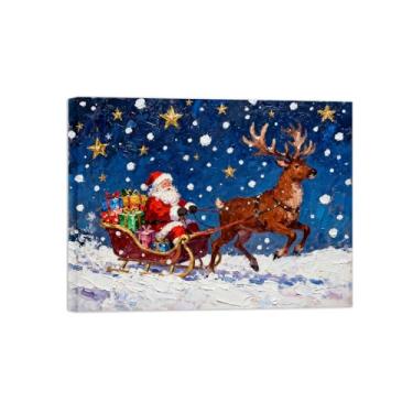 Imagem de Pinturas em tela Natal-Quadros Decoração de Parede-Presente trenó veados-Inverno Paisagens Impressões para Sala de Estar 60x80cm Tela Embrulhada