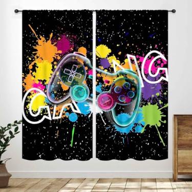Imagem de Cortinas de gamer para quarto de meninos, controle de videogame de graffiti colorido, tema abstrato moderno, tratamentos de janela, quarto de meninas adolescentes, sala de estar, sala de jogos, 2