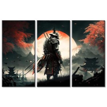 Imagem de Rebotipy 3 peças de arte de parede em tela samurai guerreiro pôsteres decoração de parede para casa arte de parede em tela para sala de estar samurai futurista quarto pintura meninos menina presente