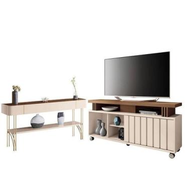 Imagem de Rack Bancada Rivera 1.3 Com Aparador Vivant Castanho Off White - Hb Mó