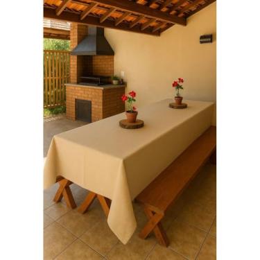 Imagem de Toalha de Mesa Grande Oxford Rústica Decorativa Retangular para 10 a 12 Lugares – Lisa ou Estampada (BEGE)