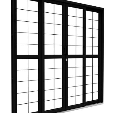 Imagem de Porta de Aço de Correr Central com Grade Quadrada 4 Folhas 213x200 Riobras Aço Pronto Preto