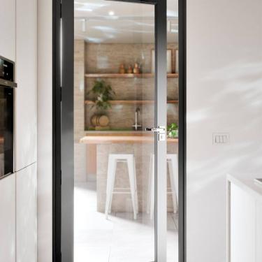 Imagem de Porta de Alumínio de Giro com Vidro Temperado 215x90cm Lucasa Eccellente Preto