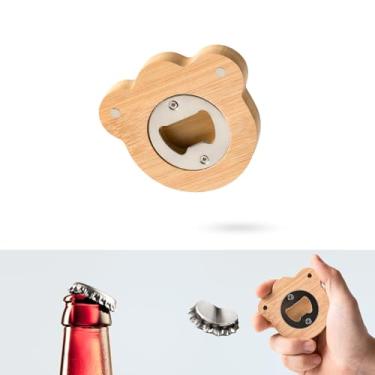 Imagem de Hefild Abridor de garrafas magnético – Abridor de garrafa de cerveja de bambu com ímã forte para geladeira, abridor de tampa de garrafa de aço inoxidável em forma de garra, presente de abridor de