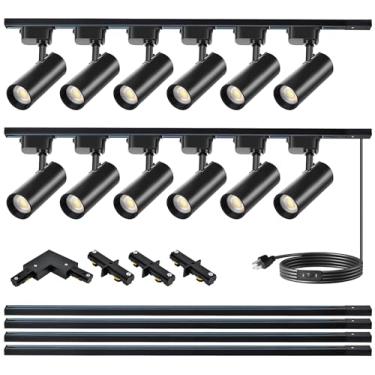 Imagem de Bravsekai Kit de iluminação de pista tipo H ultra brilhante 4000K branco natural, 12 cabeças 20W 2400lm com trilhos de trilho de 33,1 pés, plugue regulável, luzes de LED para trilhos modernas
