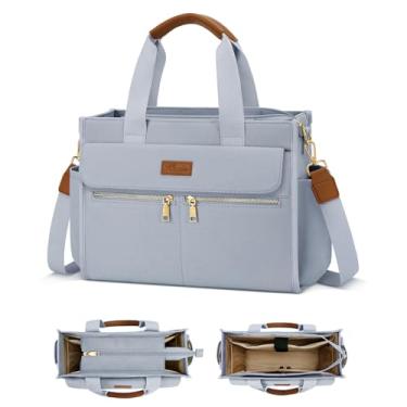 Imagem de KKXIU Bolsa feminina grande de lona com zíper e compartimentos para trabalho, faculdade, bíblia, lapatop, bolsa transversal, Cinza, Large