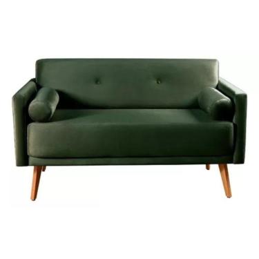 Imagem de Sofá 2 Lugares Luma Veludo Verde Com Pés Em Madeira 1,40m